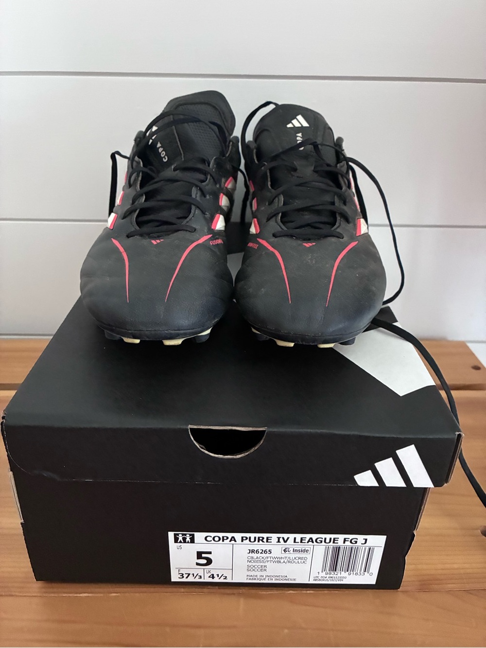 Adidas Copa Pure IV League Youth Soccer Cleats - Black with Red Accents
